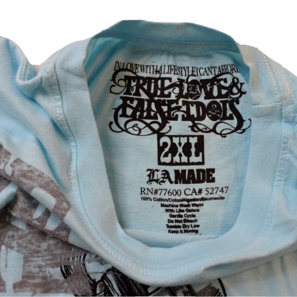 True Love False Idols Mens TLFI Last Rites Sky Blue Shirt New 2XL - Picture 3 of 5
